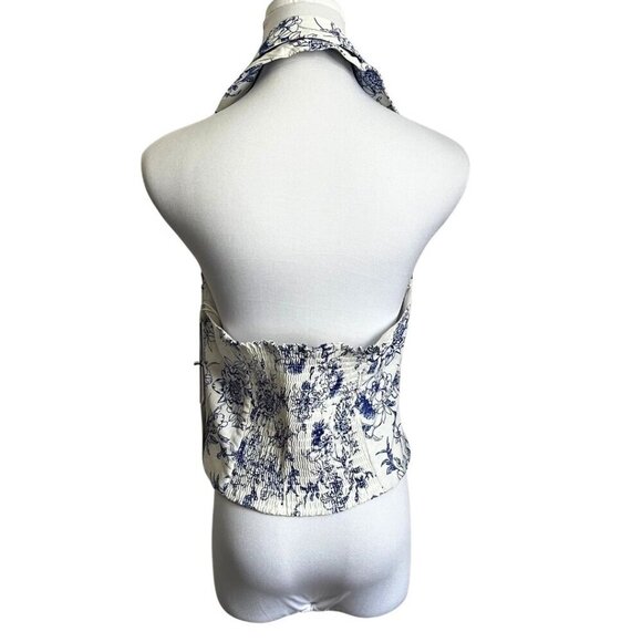 NWT JASON WU WHITE BLUE FLORAL LINEN BLEND HALTER BLAZER TOP WA50348-101-6PA - 2 - Picture 3 of 12